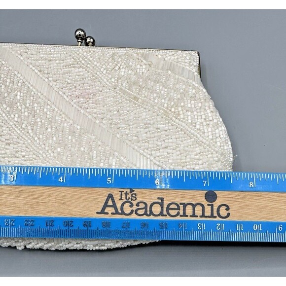 La Regale Vintage Beaded White Clutch Bag Purse - Picture 9 of 10